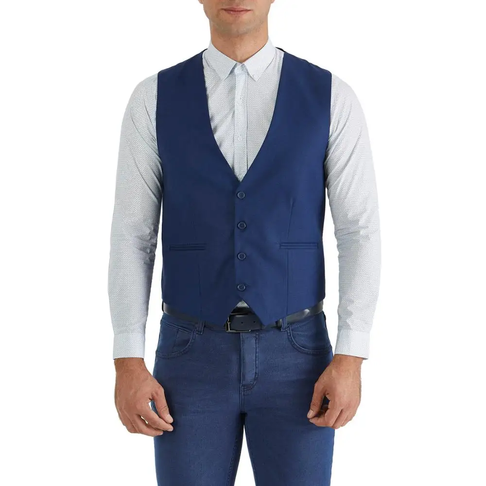  Жилет мужской однотонный из дышащей шерсти с V-образным вырезом