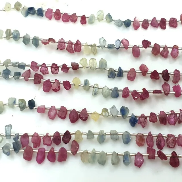 AAA Quality Natural Sapphire & Ruby Gemstone Beads 8mm & 10mm Drilled Rough Stone Strand for Multi Bracelet Making