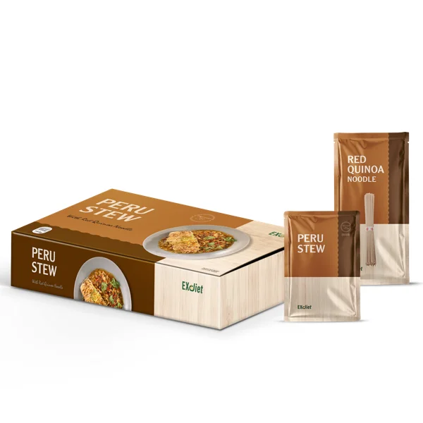 Ready Meal With Plant Based Meat Peru Stew and Protein and Fiber Plus Red Quinoa Noodles