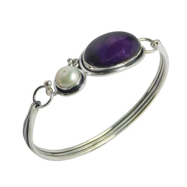 Classic Design Amethyst Multi Gemstone 925 Sterling Silver Bangle Fancy Jewelry Bracelets And Bangles