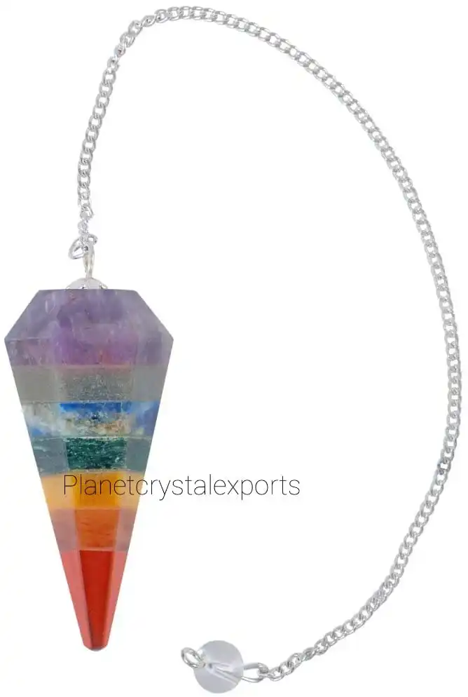 7 Chakra Bonded 6 Faceted Pendulum | Gemstone Agate Feng Shui Pendulums | Chakra Reiki Healing Pendulum Jewelry