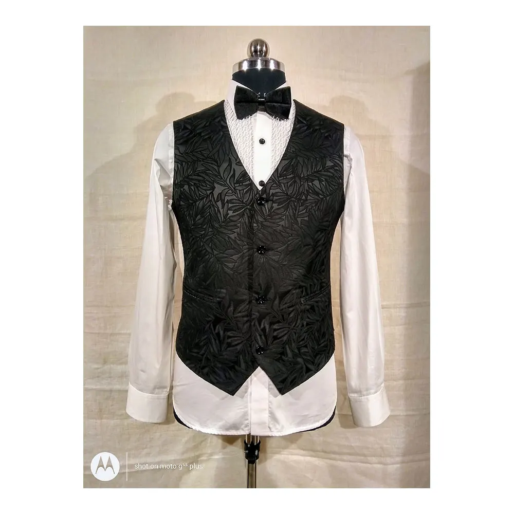 
Fabric Polyester Viscose Black Textured V Neck Waistcoat 