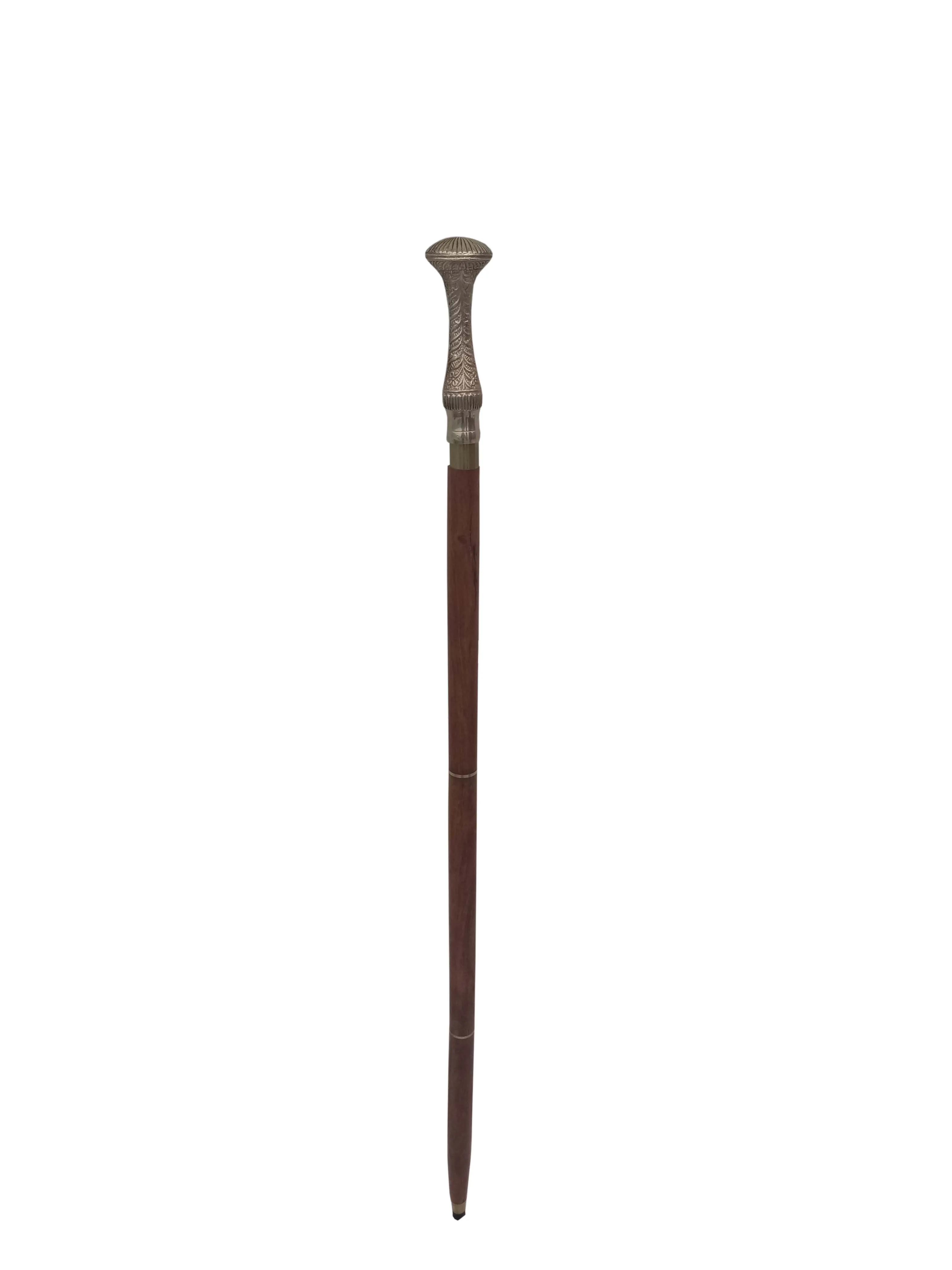 Solid Simple Brown Wooden Walking Stick with Brass Leaf Design Handle Fold-able Stick ~ Collectible Walking Cane