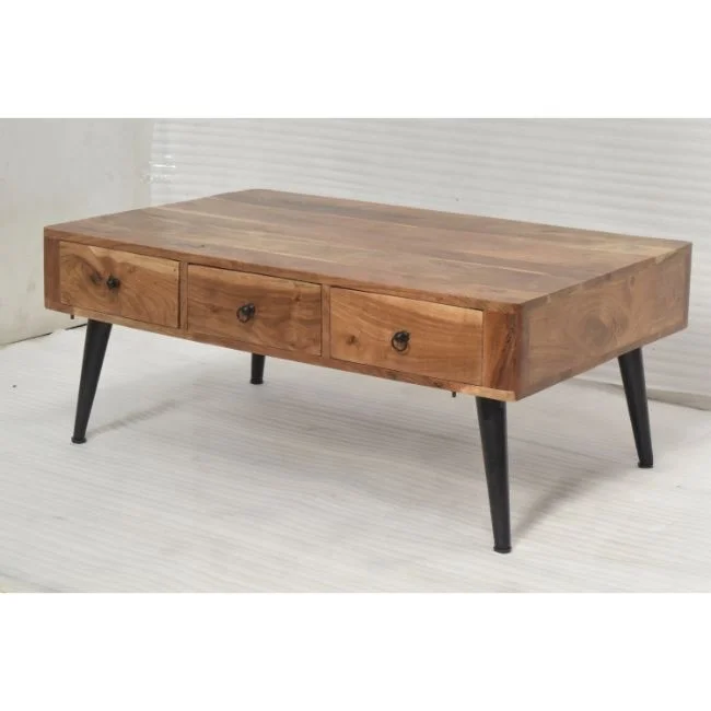 Solid Acacia Wood 2 Drawer Art Deco Style Modern Luxury  Drawing Room Lounge Waiting Room Cafe Living Room Coffee Table