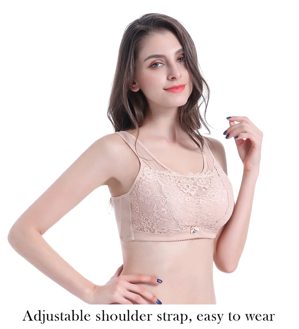 Adjustable Post Mastectomy Insert Pocket Bra DL-004 Rhinestone Buckle Lace decor Post-surgical bra