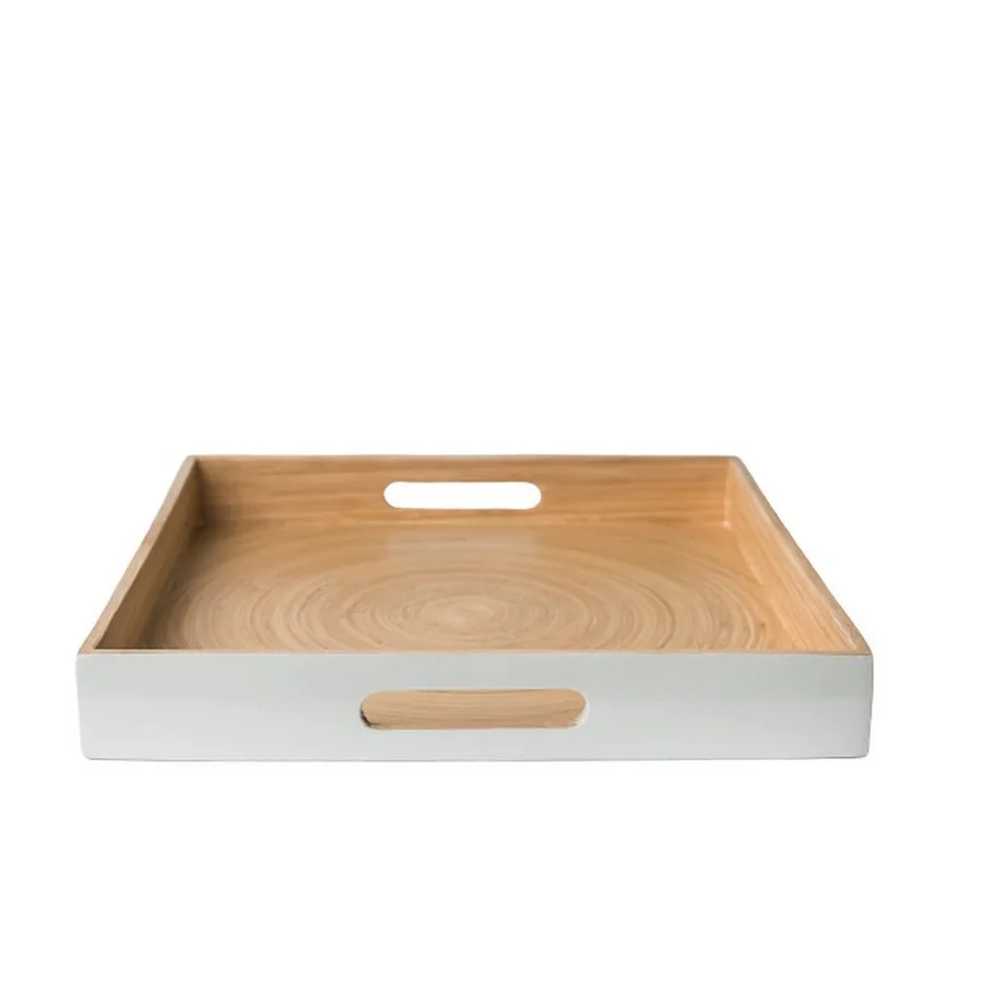 Best choice bamboo serving tray box customized solid color bamboo tray with handle and cover