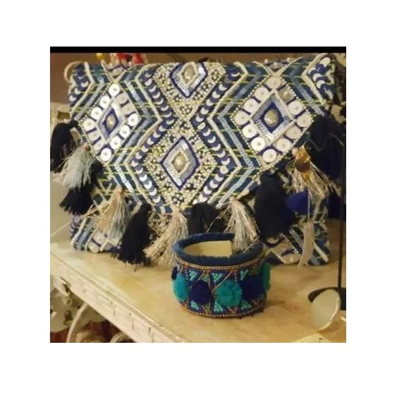 Tassel Embroidery Evening Party Clutch Bag for women Bag Boho Bohemian Gypsy Indian Style Bag