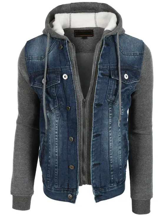 Wholesale Denim Hoodies Jacket Comfortable Fleece Hooded Denim Hoodie Jacket Men Slim Fit Japanese Style Teens Boys Customized