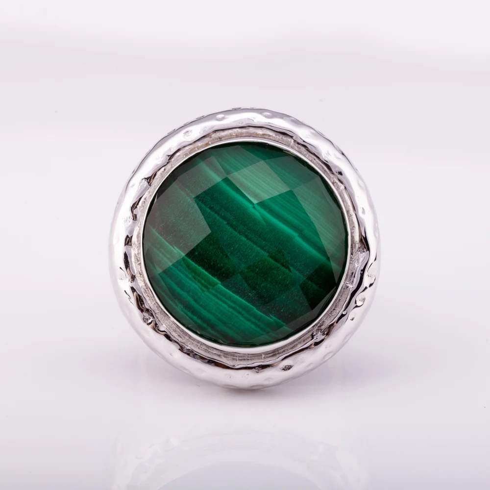 Модное мужское кольцо из серебра 925 пробы с натуральным прозрачным кварцем и малахаттом по заводской цене от производителя Таиланда