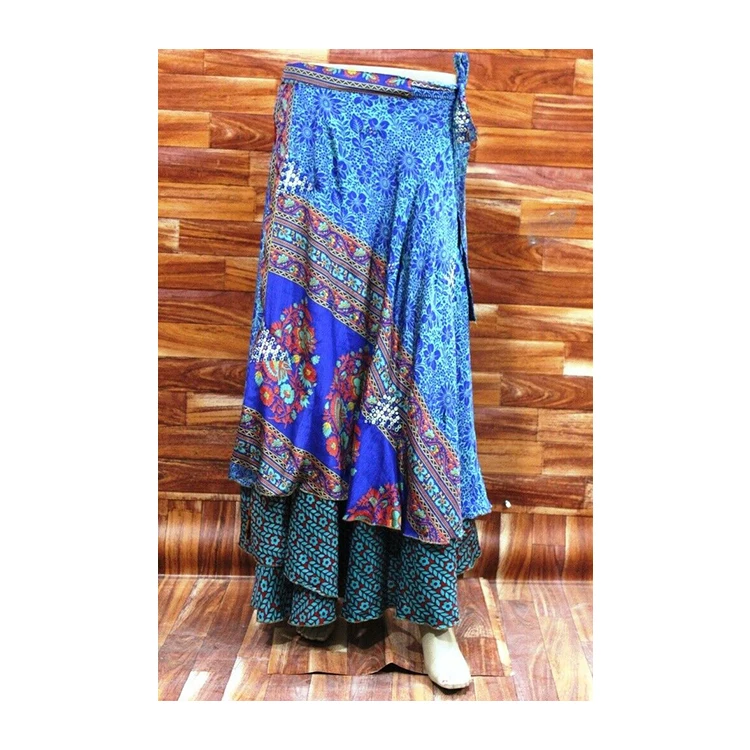 Factory Direct Sale Sari Wrap Skirt Printed Ladies Wrap Skirt Double Layered Assorted Skirts Floral Pattern for Women