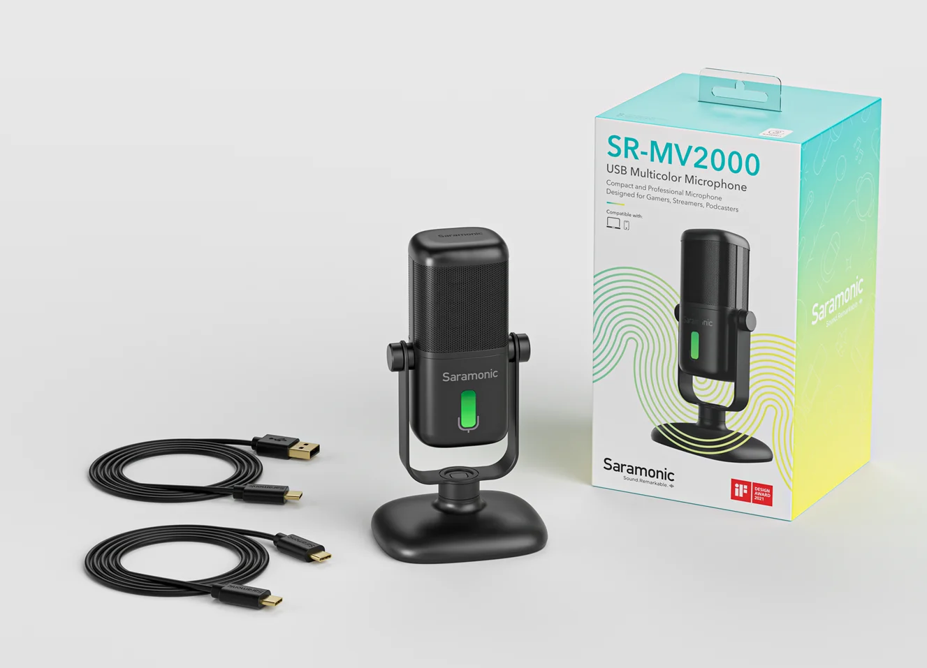  Saramonic SR-MV2000 USB Студийный микрофон с магнитной подставкой разъема для наушников и многоцветная светодиодная клавиатура компьютера мобильного устройства