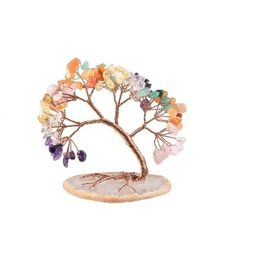 Seven Chakra Money Tree Agate Slice Base Feng Shui Bonsai Crystal for Wealth Luck DEsk DEcoration | Handmade