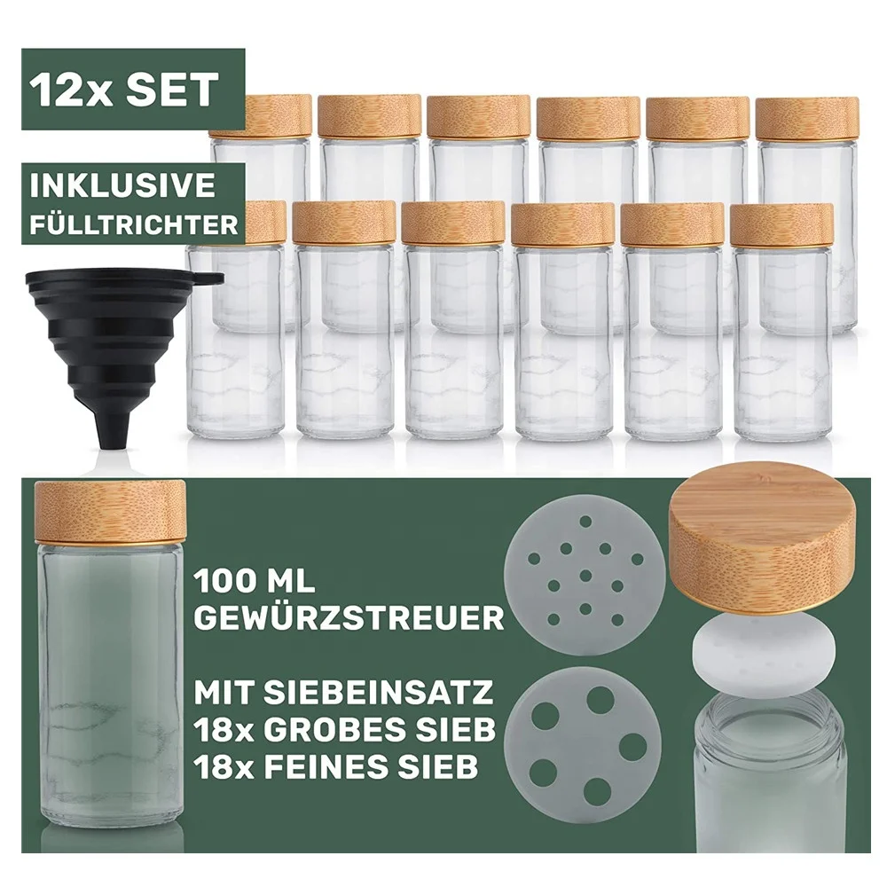 4oz 100 ml Spice Jars with Bamboo Lids with labels