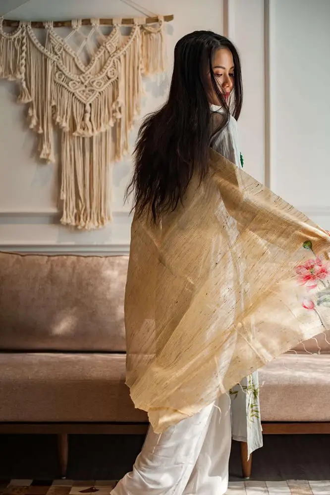 Floral scarves 2020 double faced design by Vietnamese Artist with 100% Natural Silk 80x180cm