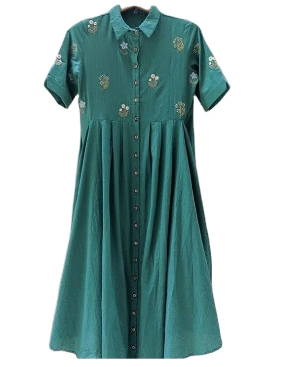 Collar BUTTON Pattern TUNICS / KURTI EMBROIDERED work INDIAN PAKISTANI designer Casual ladies wear LATEST 2021 FASHION WHOLESALE