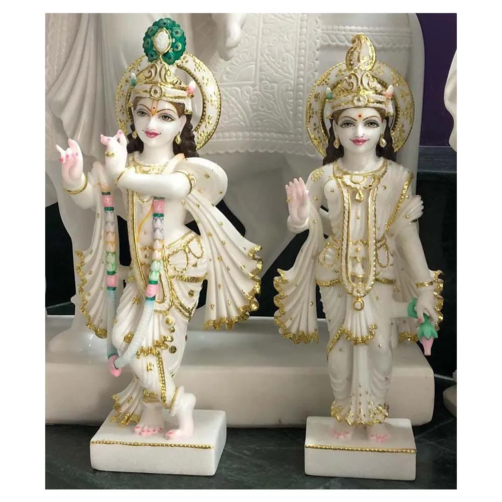 Exclusive White Marble Radha Krishna Jugal Jodi Statue