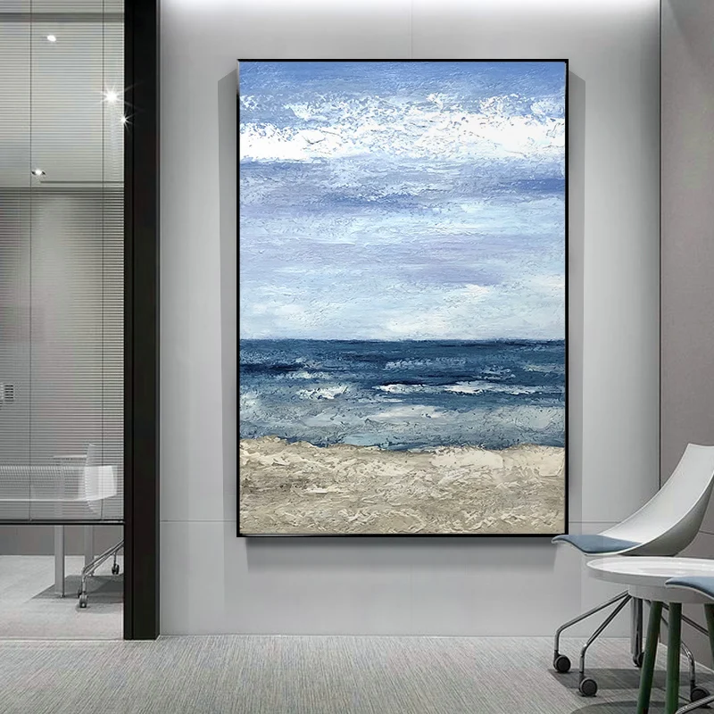 Современная живопись, пляжный морской пейзаж, гостиница, искусство на стену, большая ручная роспись для гостиной и спальни, 20x3 0 дюймов/50x75 см