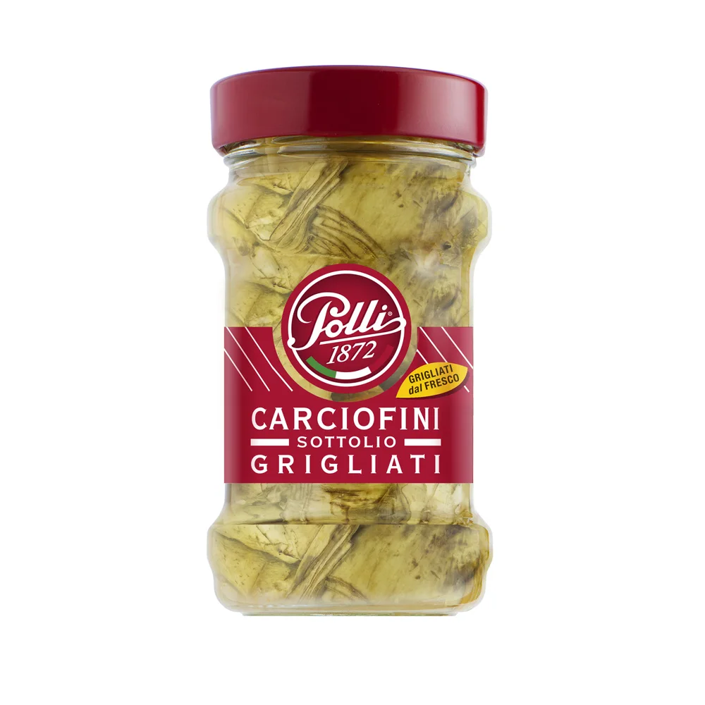 Italian original high quality grilled artichokes 185g mason jar glass tasty salty condiment for export (10000006721865)