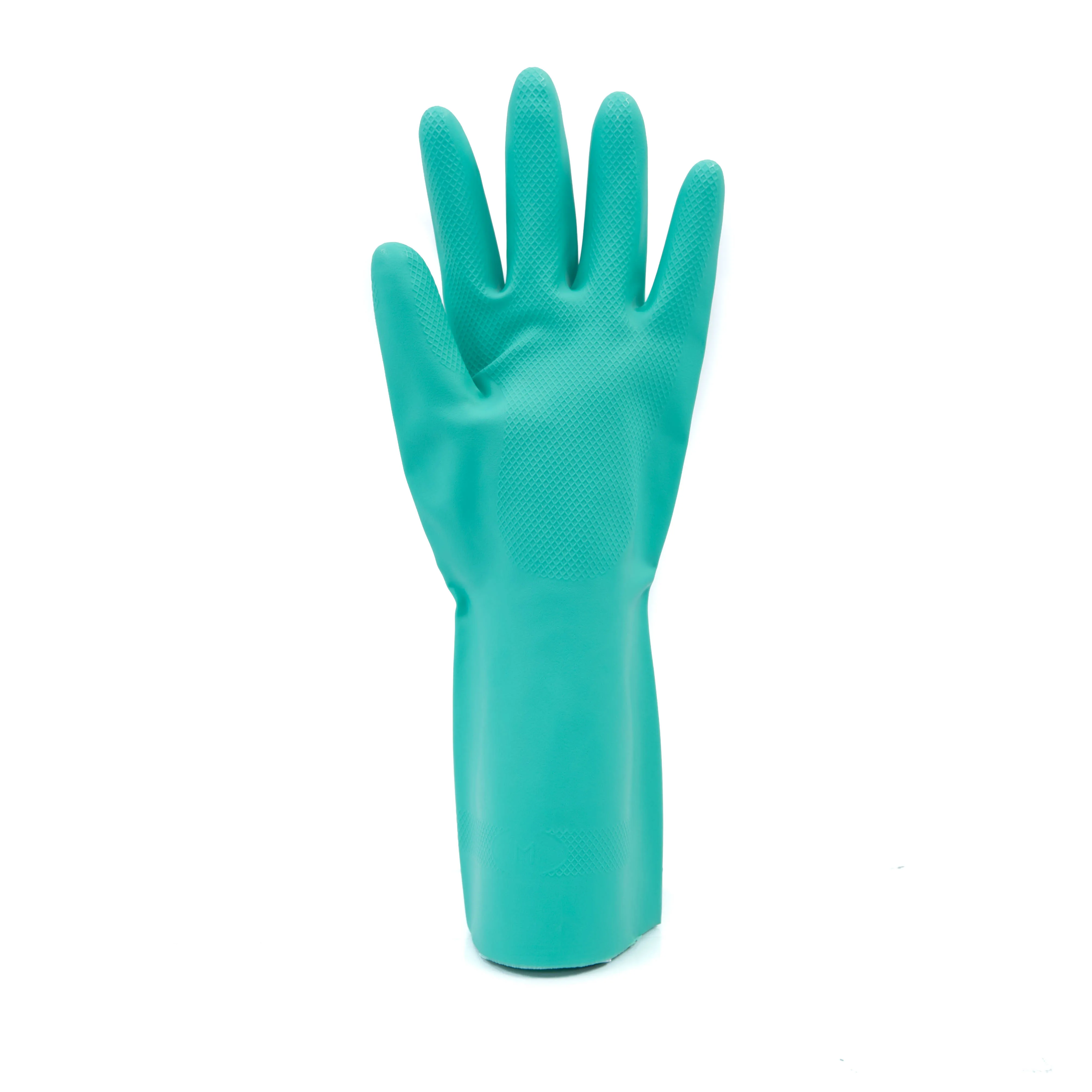 Перчатки от производителя Guantes химически стойкие нитриловые малайзийские противоскользящие водонепроницаемые хлопчатобумажные с флок EN420 EN388 зеленые