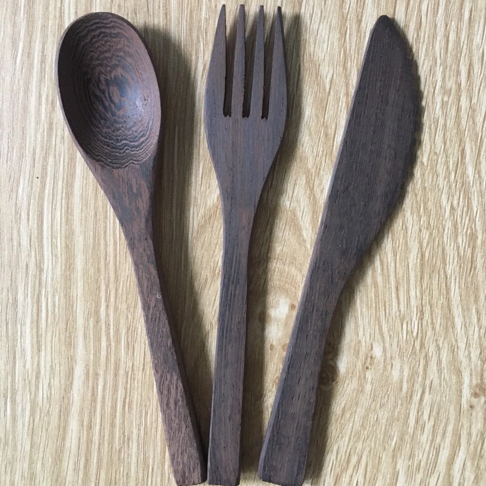 DARK COCONUT CUTLERY/ECO FRIENDLY COCONUT SPOON,FORK,SPOON/BEST SELLING TRAVEL REUSABLE WOOD TABLEWARE DARK SPOON FORK