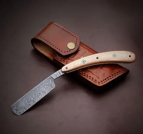 Шикарная бритва из дамасской стали с одним лезвием прямая Безопасная латунный материал