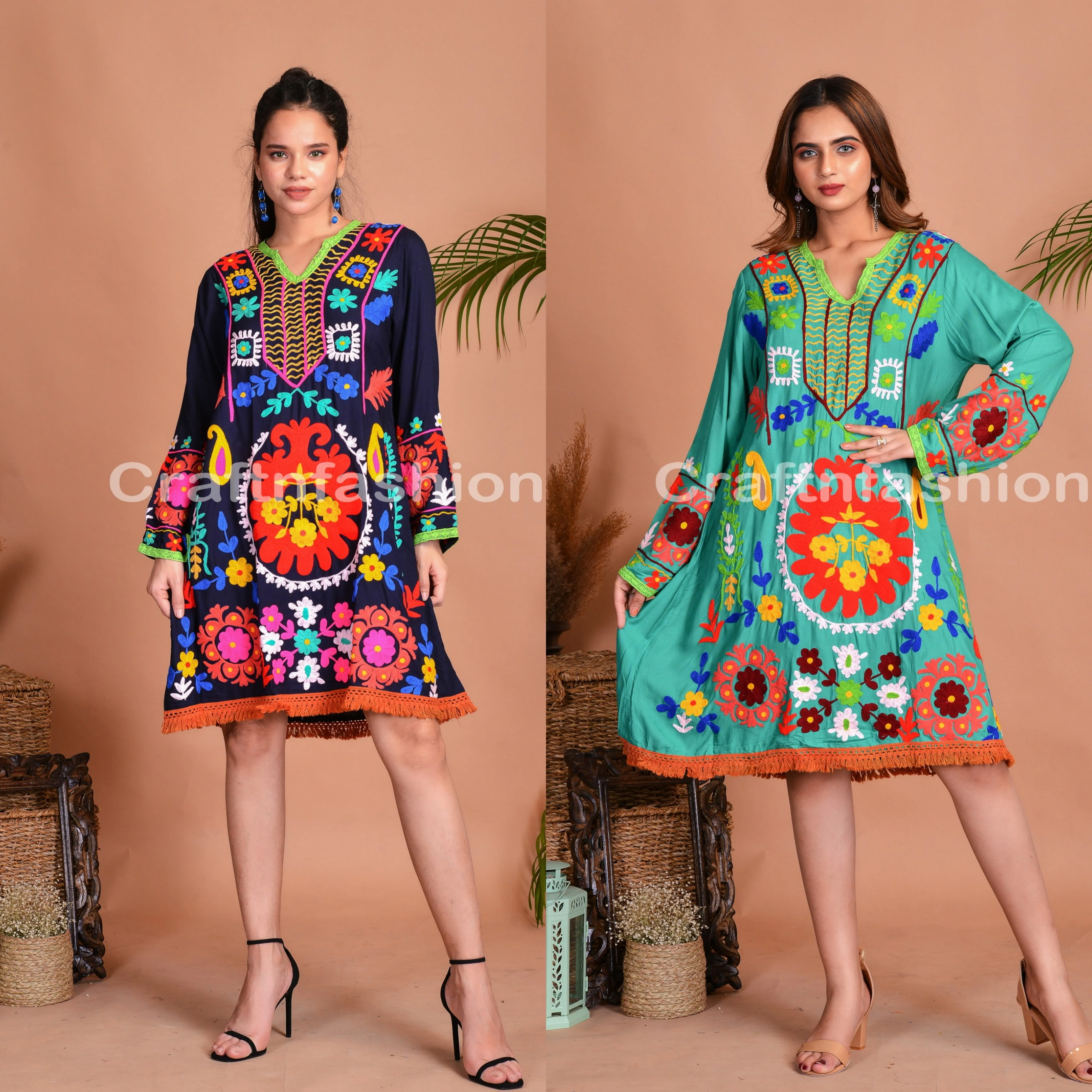 Boho Summer Fashion Tunic Mexican Tunic Tops Vintage Bohemian Style Mexican Embroidered Dress Boho Fashion Tunic