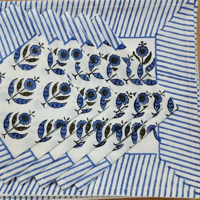 Indian 100% Cotton Natural Ethnic Design Set Of 6 Dinning Place Mats And Napkins Each Table Cover kitchen Napkin Table set Decor