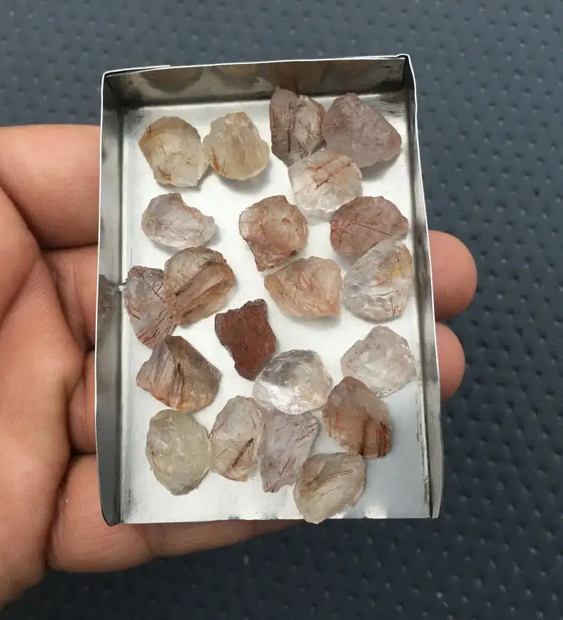 25 Pieces Natural Copper Rutiled Quartz Rough Untreated Loose Gemstone Genuine Hair Quartz Wholesale  jewelry making supplies