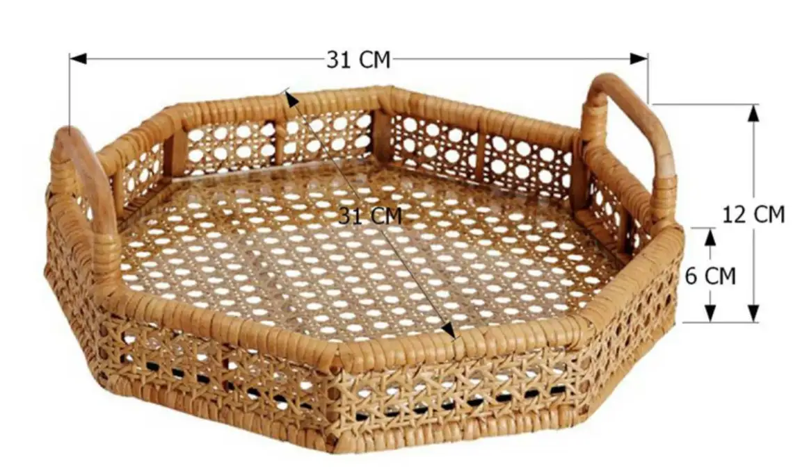 Polygon Rattan Serving Tray with Handles, Ottoman Tray for Living Room Wholesale Vietnam Supplier
