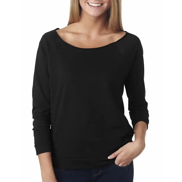 custom made Ladies French Terry 3/4 Sleeve Raglan Self-fabric band and cuffs Women Terry light weight full sleeve shirt