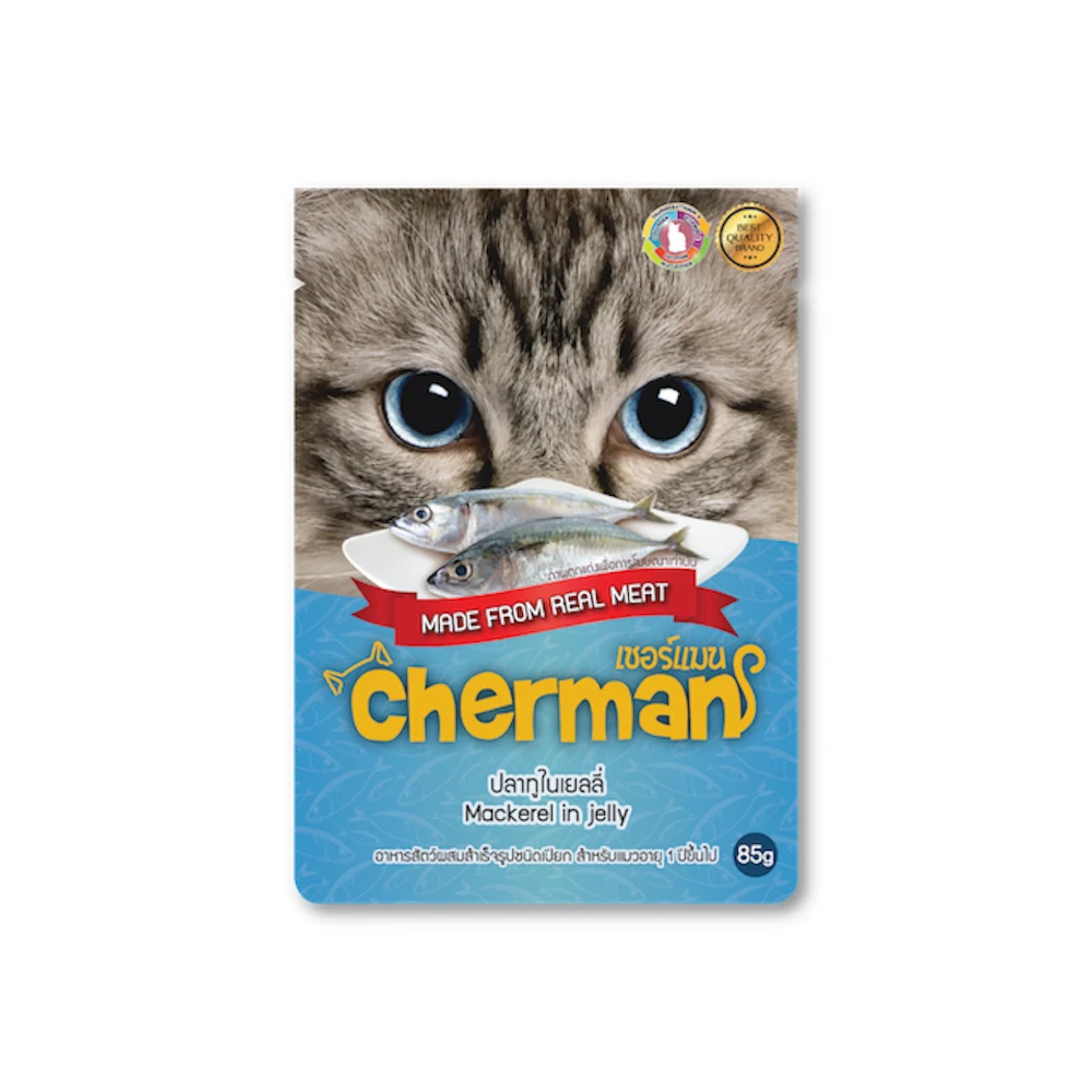 
Cherman, Wet Cat Pet Food Mackerel in Jelly Pouch 85g/Case 