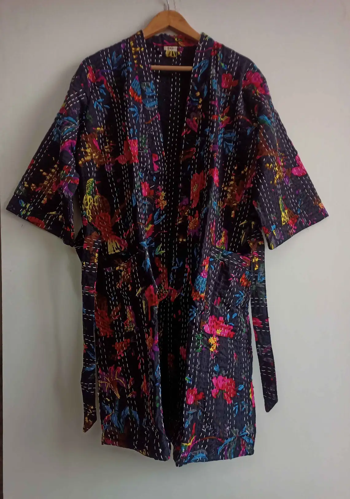 Manufacturer And Wholesale Indian Handmade Kantha Kimono Beach Dress Cotton Cardigan Beach Kimono Kaftan
