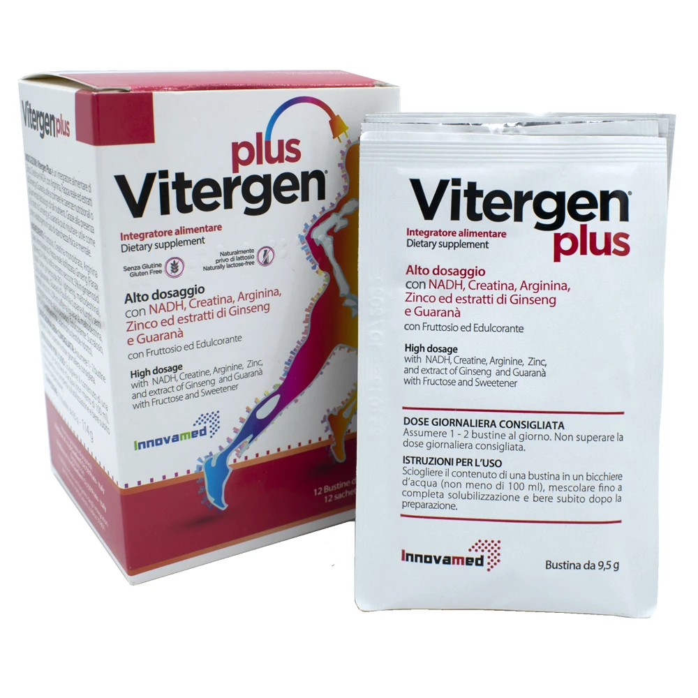 Quality Food Supplement Sachets with Creatine, NADH, Zinc, and Ginseng and Guarana extracts for Physical and Mental Tiredness