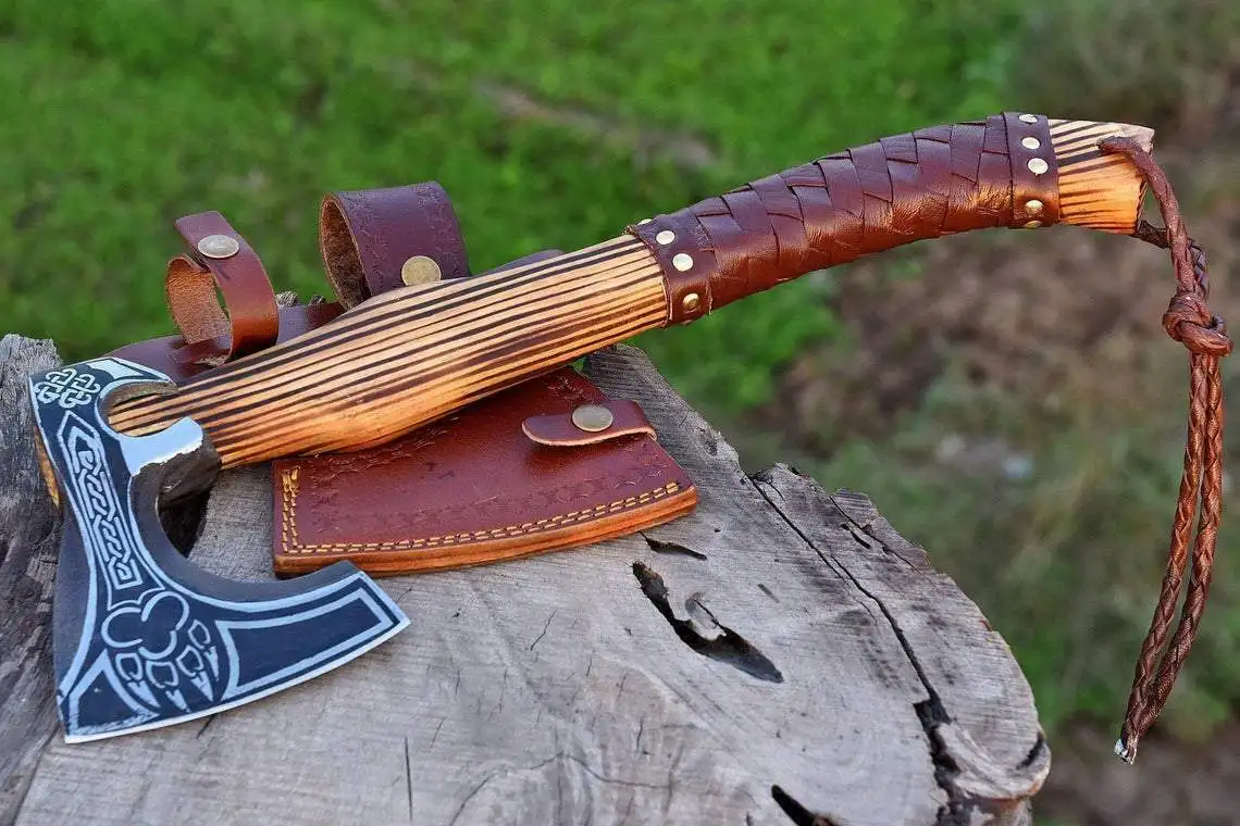 Топор викингов из углеродистой стали ручной работы на заказ Медный топор для выживания уличный с деревянной ручкой