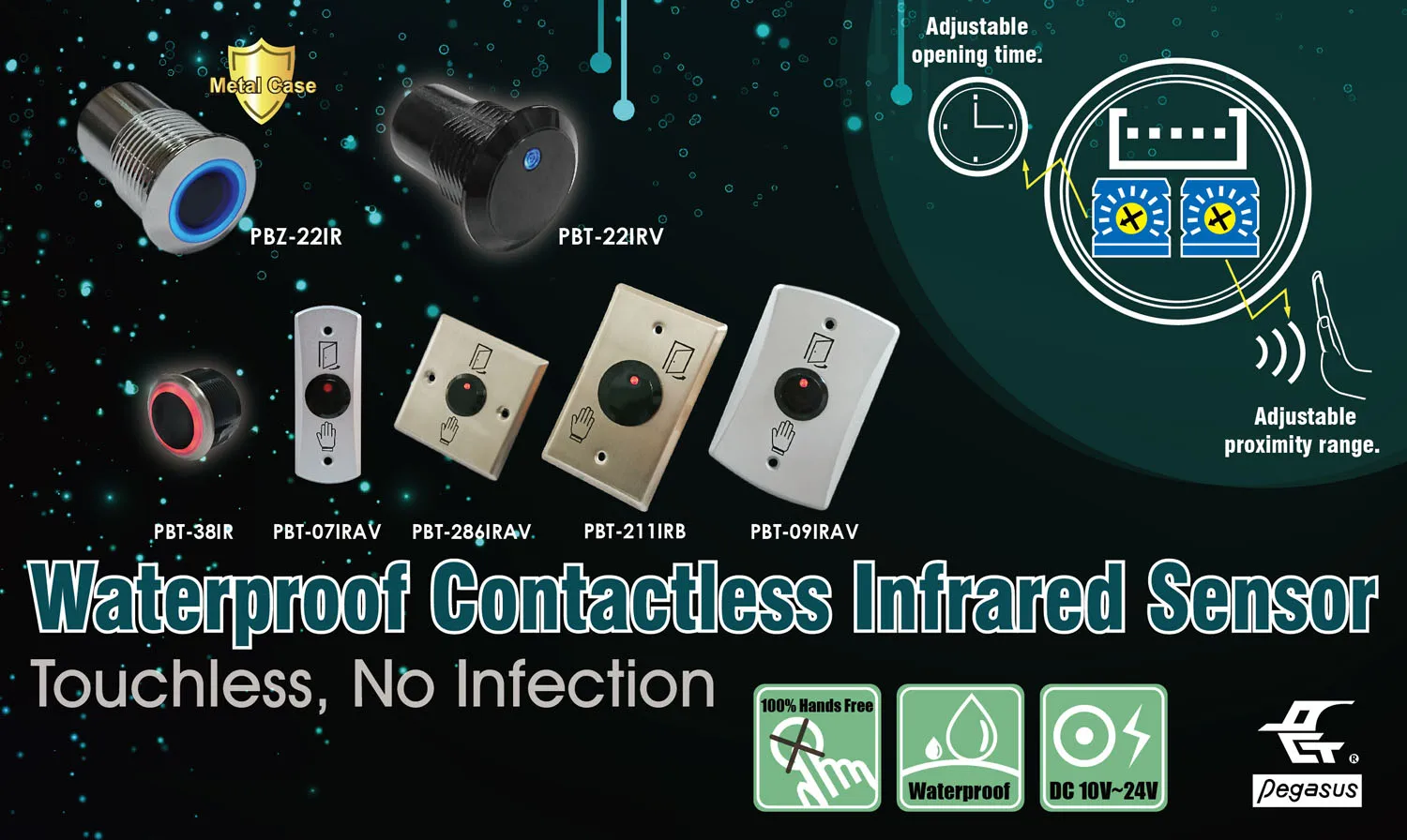 Waterproof LED indication No Touch infrared sensor DC12 24V, Touchless Door Release Button