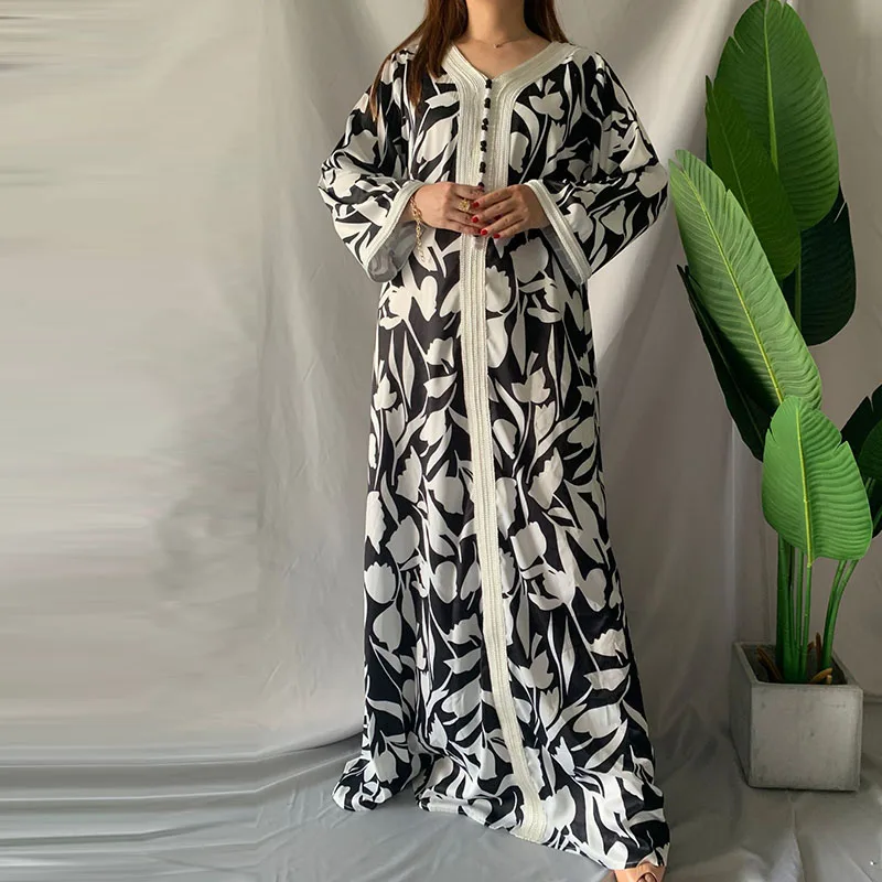 Wholesale Printed Polyester Plus Size Kaftan Abaya Islamic Clothing Cardigan Dubai Abaya Muslim Cloth