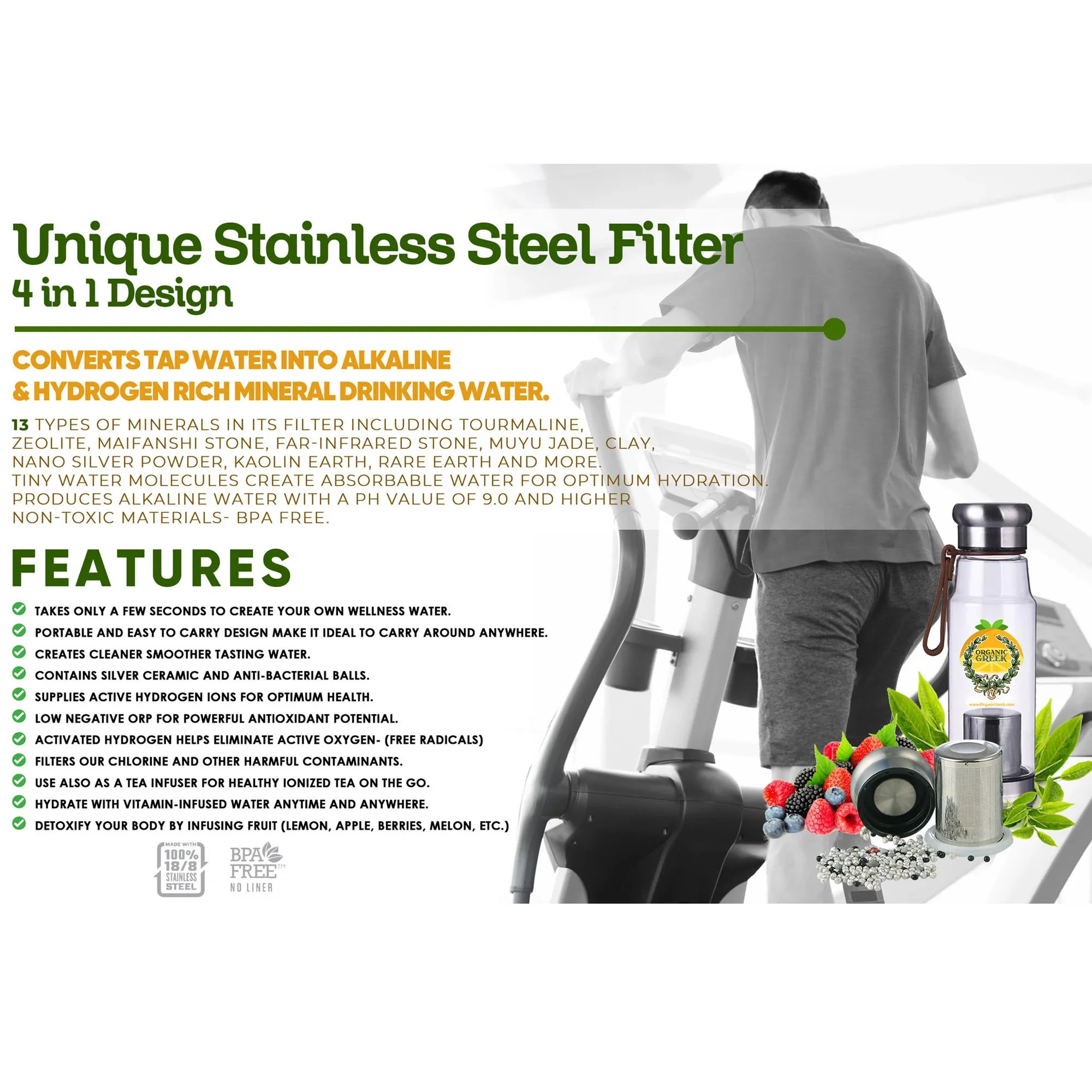 
Organic Greek Calcium And Vitamin D 500mg + Vitamin Bottles Hydrogen Alkaline Generator Water Stainless Steel filter 