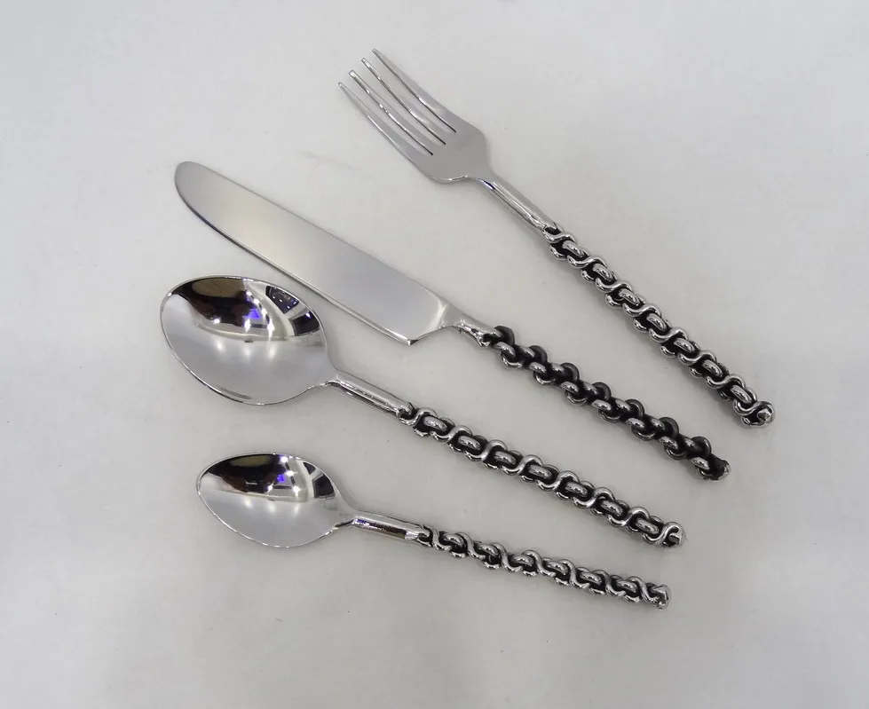 Gold brass handle flatware set fancy modern style luxuries cutlery flatware set