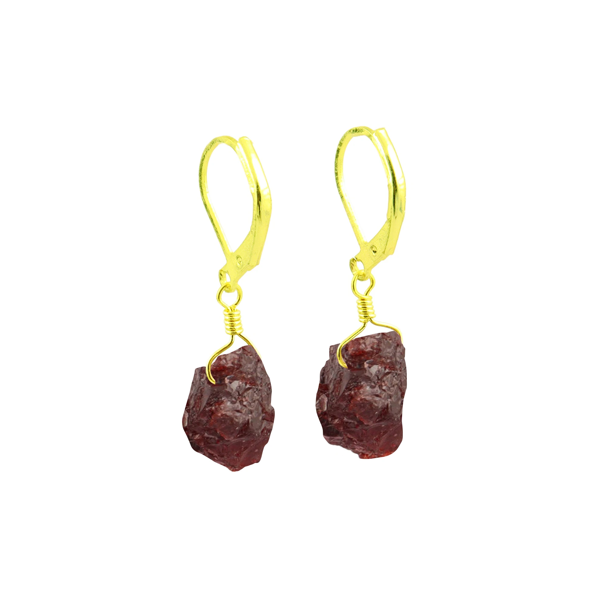 Raw Drill Garnet Gemstone Sterling Silver Lever Back Family Birthstone Dangle Earrings Jewelry