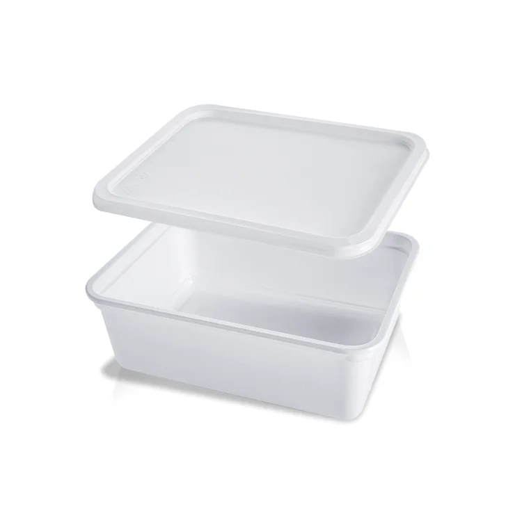 Ice Cream Container Rectangular Plastic White with Lid 1 Litr PS 1005
