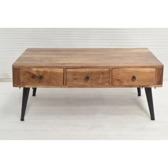 Solid Acacia Wood 2 Drawer Art Deco Style Modern Luxury  Drawing Room Lounge Waiting Room Cafe Living Room Coffee Table