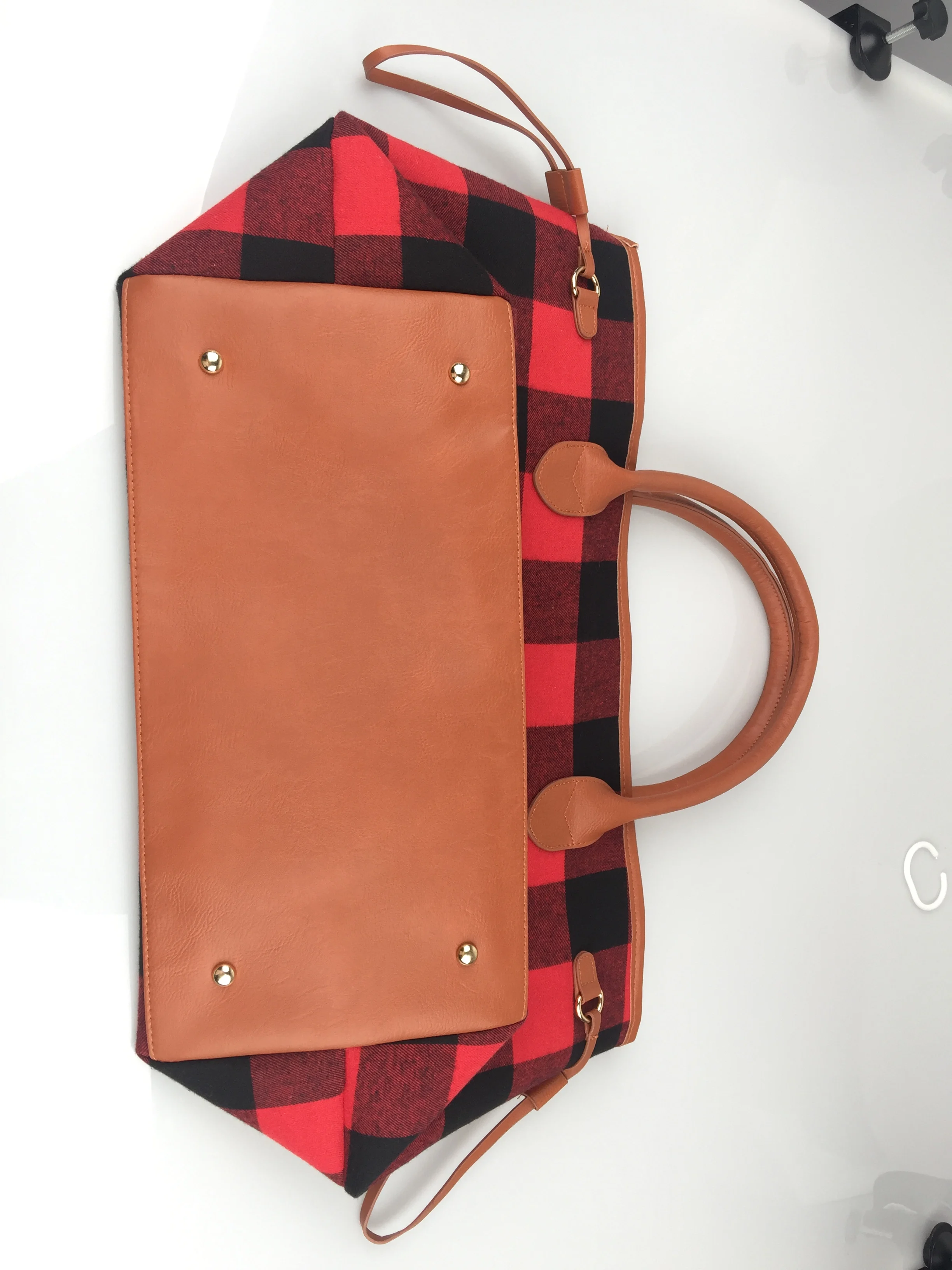 
Red Tartan Tote Cotton Canvas High Capacity Red Plaid Double Ear Bag 