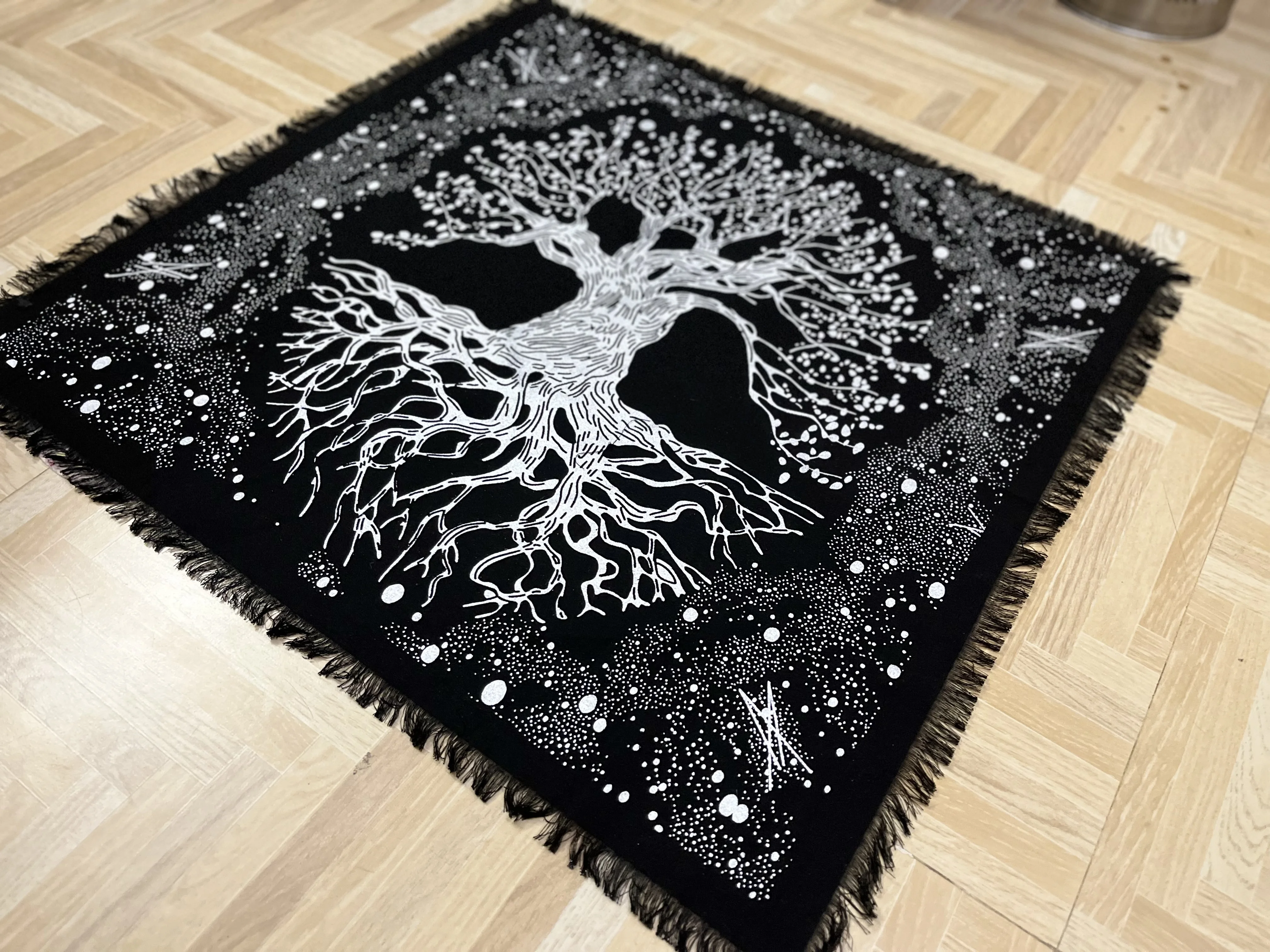Table Cover Root Tree Of Life Cotton Handmade Altar Cloth Spiritual Black Silver Alter Cloth