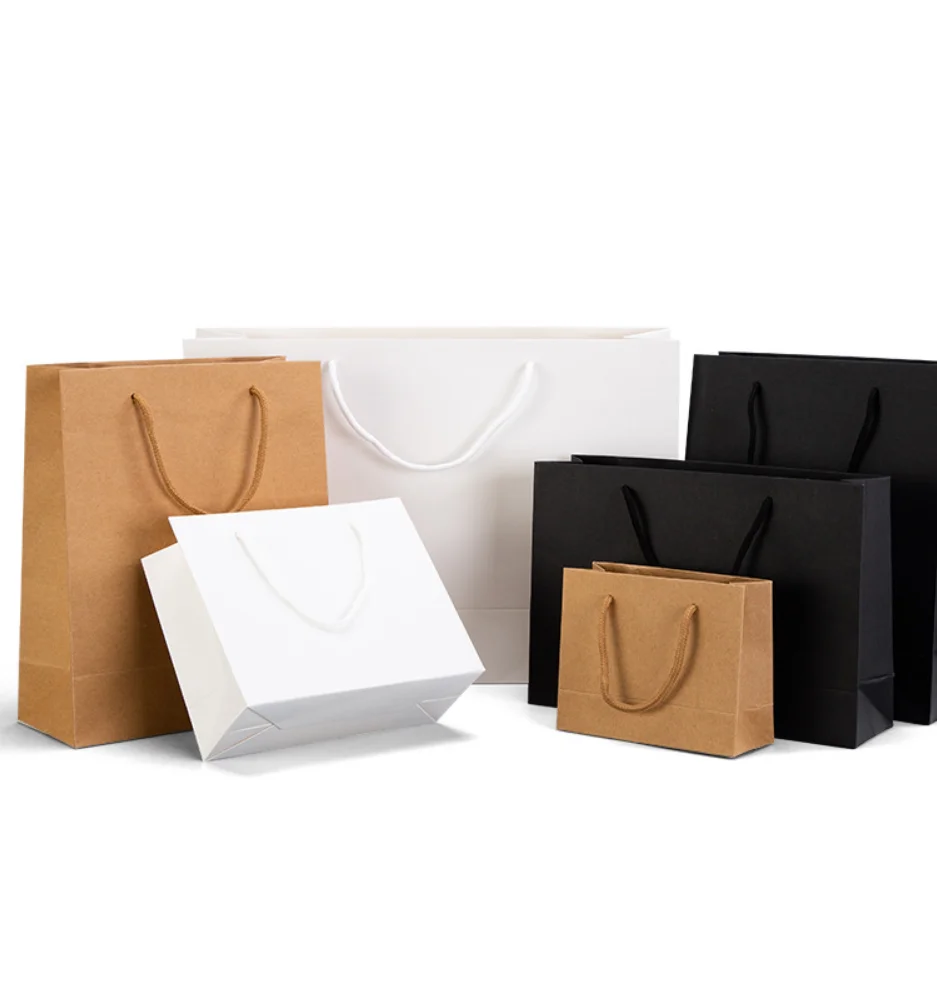 Экологичный белый черный пакет из крафт-бумаги 250 г/м2 сумки для покупок подарочной бумаги с логотипом