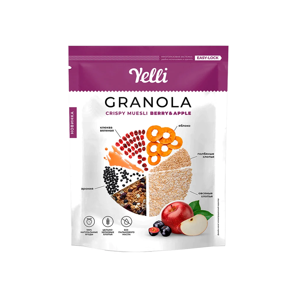  Гранола-хрустящие ягоды MUESLI & яблоко Yelli 200