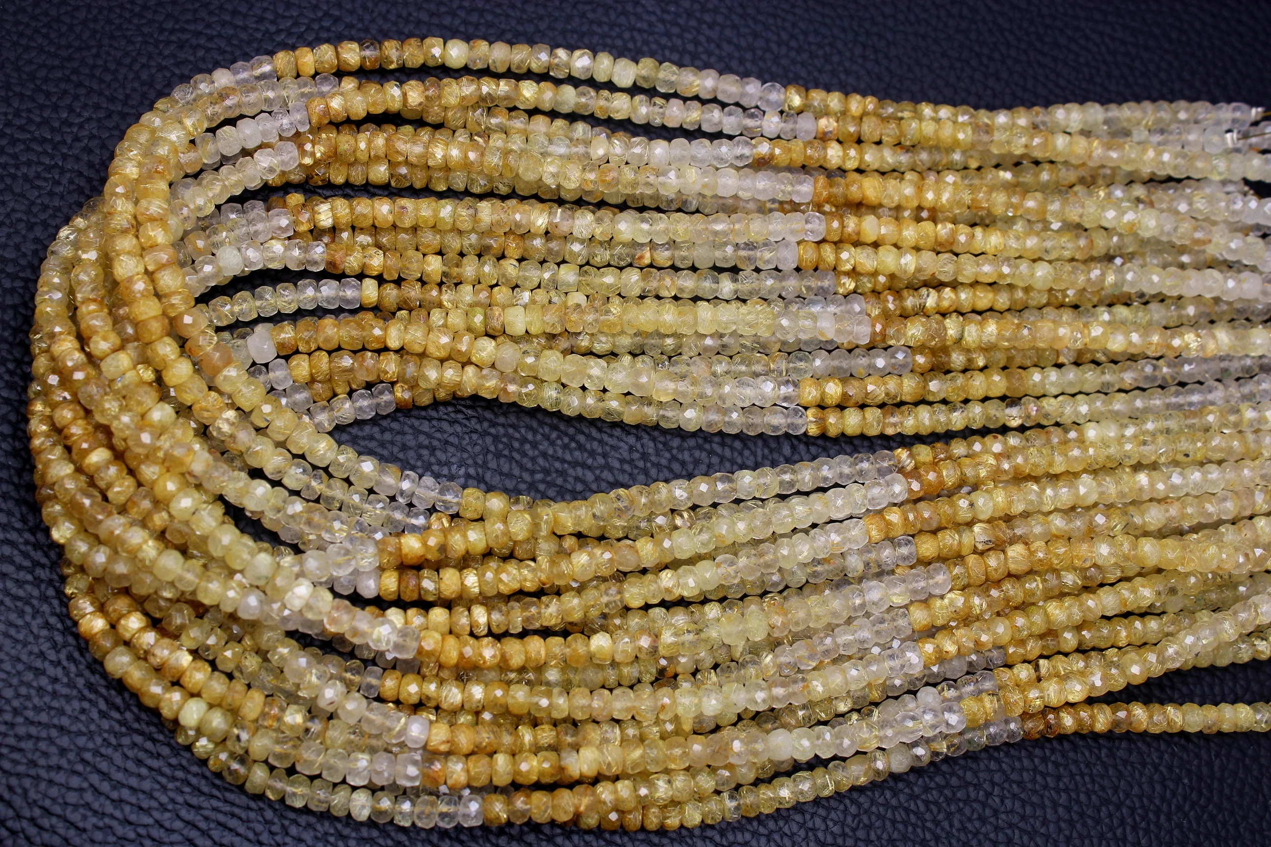Natural Golden Rutile Shaded Faceted Beads Roundel Shape Beads 4MM 14 Inch