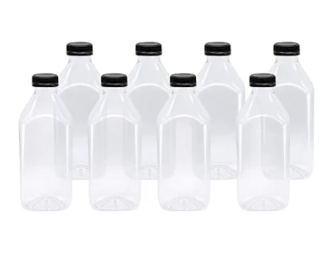Factory offer 32oz Empty Clear Plastic Juice Bottles with Lids PET Drink Containers for Juice Smoothie Drinking Cold Beverages