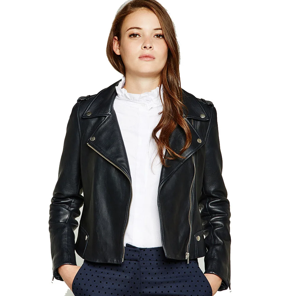 Pakistan Made Black Color Sheep Leather Jackets For Women With Customized Logo for sale