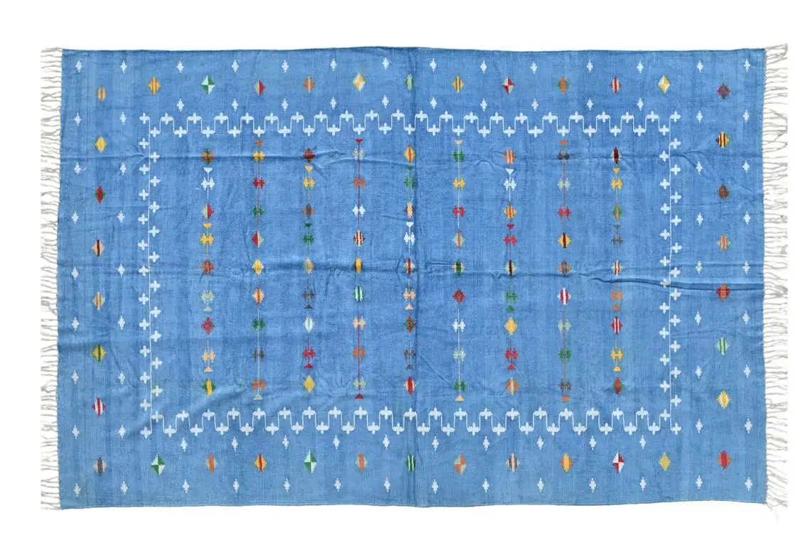 Wholesale High Quality Indian Handmade Modern Home Office 100% Cotton Woven Outdoor Dhurrie Floor Rug Boho Runner Bedroom Carpet