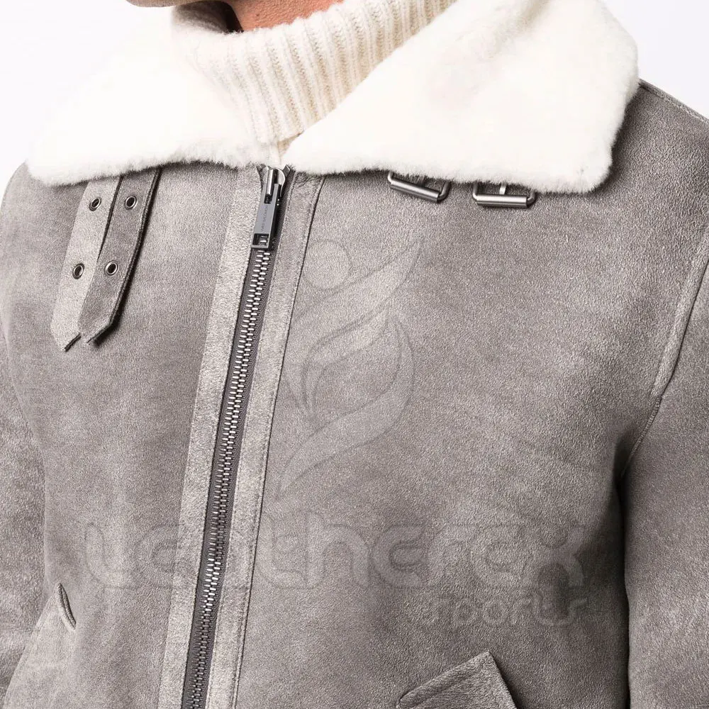 Suede shearling-collar jacket Genuine leather made men leather jackets for outdoor wear